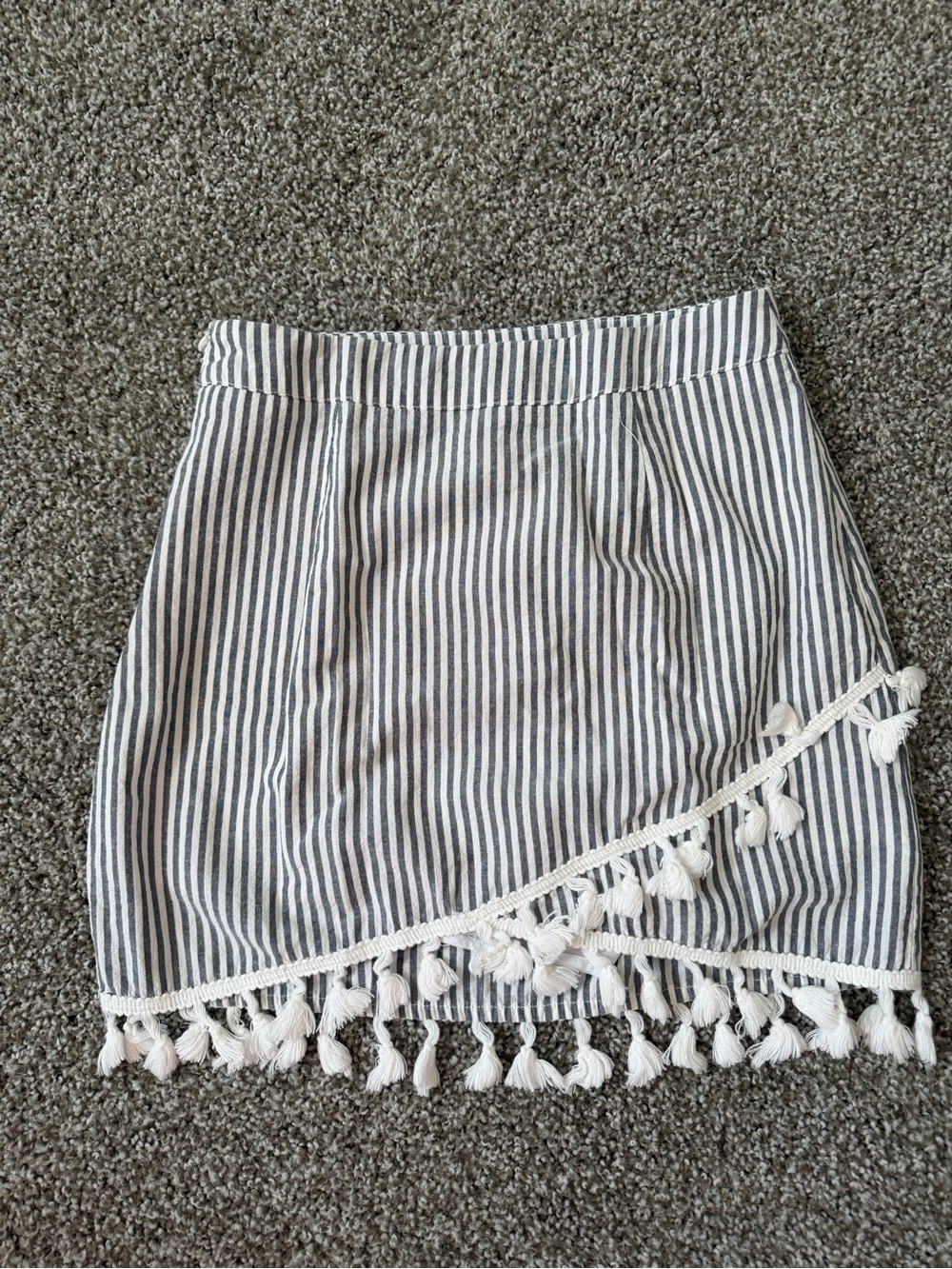 Pink Lily Blue & White Striped Tassel-Hem Mini Skirt
